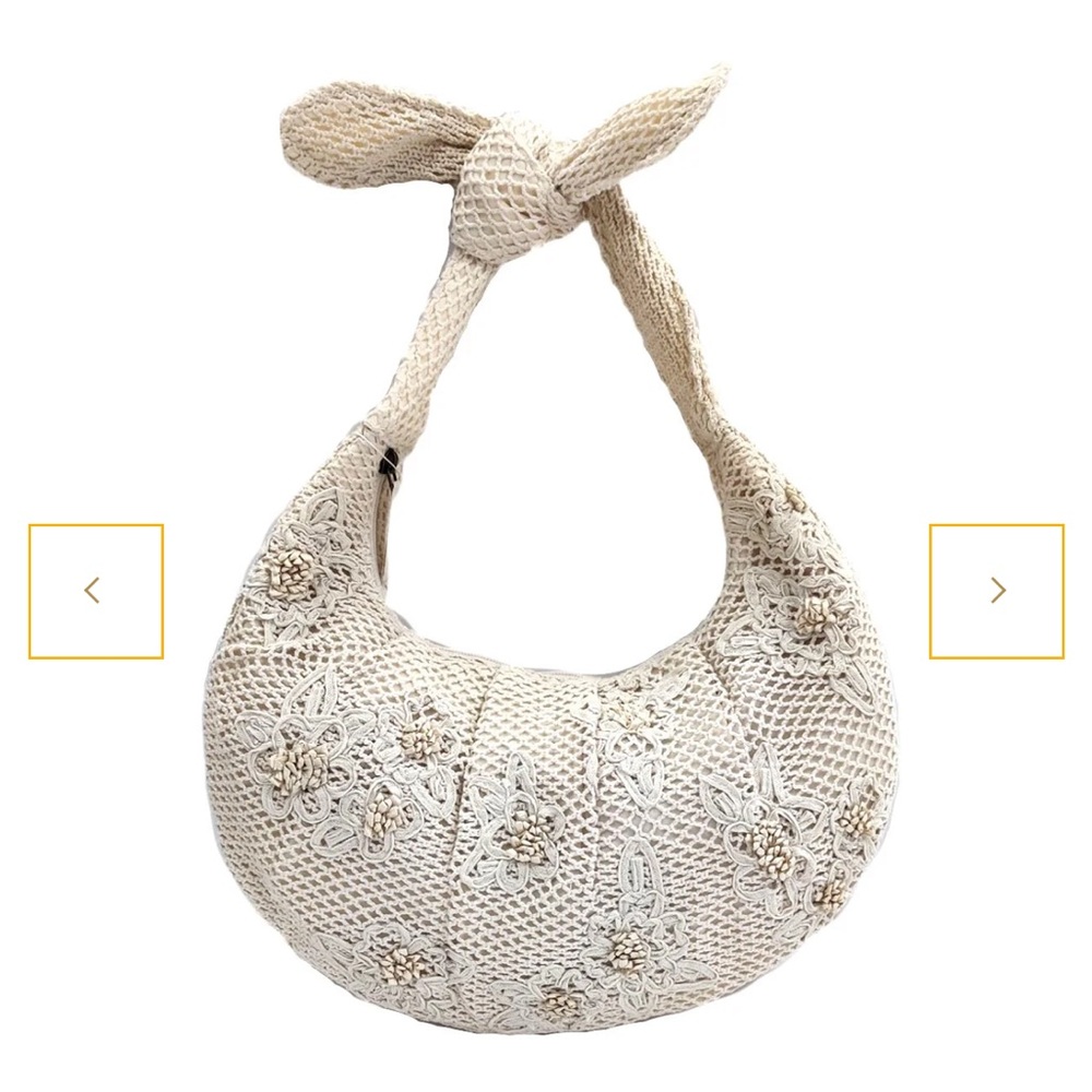 Antik Kraft Handcrafted Cream Floral Crochet Hobo Bag